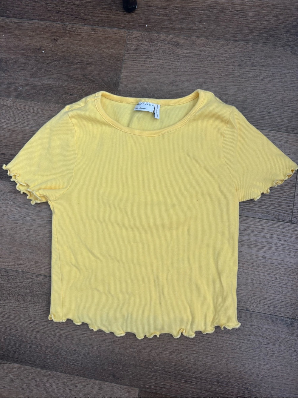 ASOS Yellow Ribbed Lettuce-Edge Crop Tee